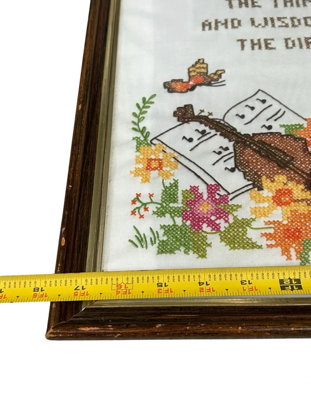 Vintage Framed Cross Stitch Serenity Prayer Wall Art, Folk Art